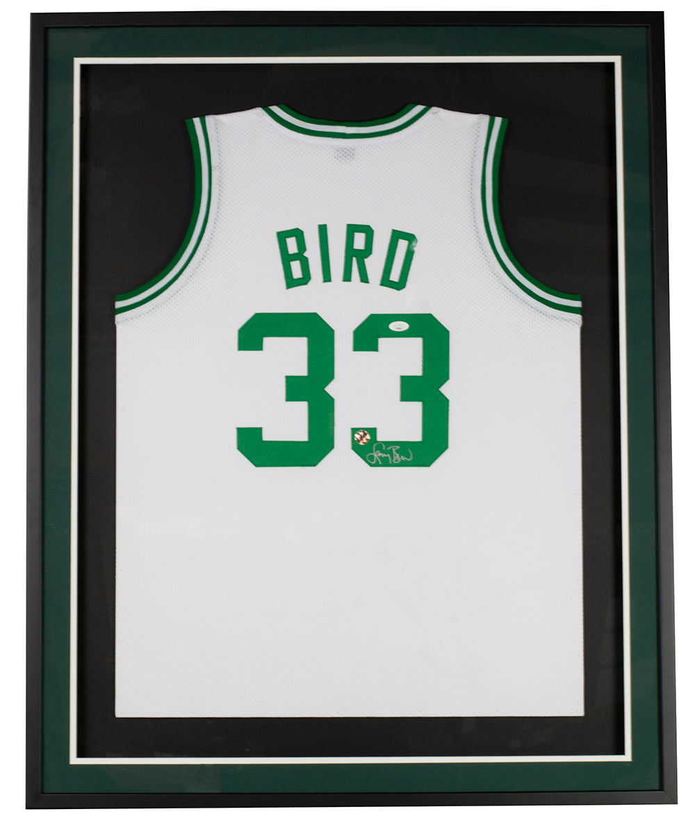 Larry Bird Autographed and Framed Green Boston Celtics Jersey