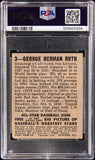 1948 Leaf Babe Ruth #3 New York Yankees HOF Baseball Card PSA 3 VG