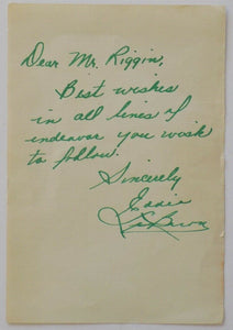 Eddie LeBaron Signed ized Letter To Mr. Riggin JSA