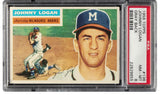 1956 Topps #136 Johnny Logan Gray Back Milwaukee Braves Card PSA NM-MT 8