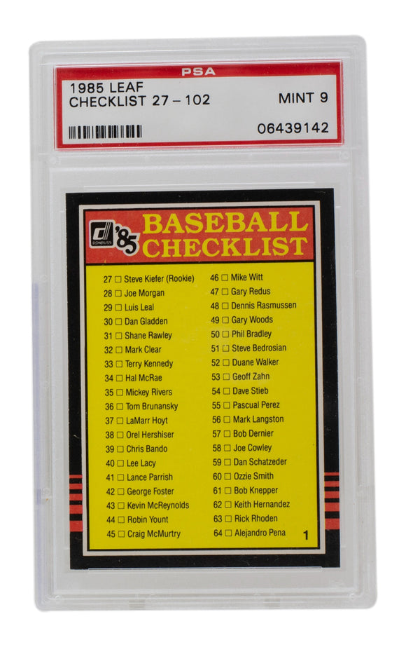 1985 Checklist 27-102 Leaf Baseball Card PSA Mint 9