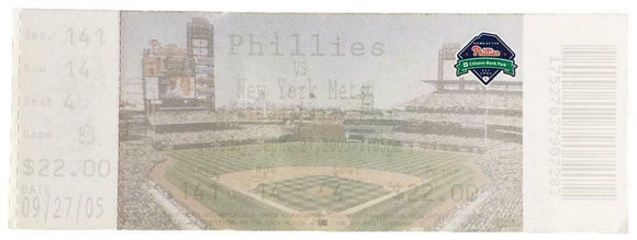 Philadelphia Phillies Sep 27 2005 vs NY Mets Ticket Sports Integrity