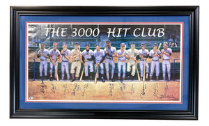 MLB 3000 HIt Club (12) Signed Framed Lithograph Hits Inscr Mays Aaron & More BAS