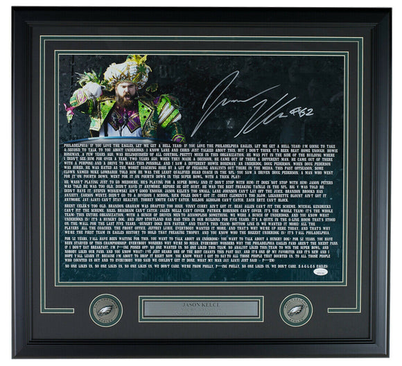 Jason Kelce Signed Framed 16x20 Eagles Super Bowl 52 Speech Transcript Photo JSA