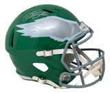 Sports Integrity Saquon Barkley Signed Full Size Kelly Green Replica Speed Helmet BAS ITP, featuring a white wing decal, gray facemask, and autograph on top.