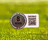 A Saquon Barkley Signed 16x20 Philadelphia Eagles Kelly Green Photo by Sports Integrity features a Beckett Witness Autograph authentication sticker with QR code and serial number 2W539643 on a green grassy background.