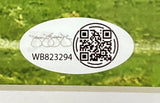 Sports Integrity's Tyler Warren Signed Framed 11x14 Penn State Nittany Lions Photo vs USC (17/224 JSA) features an oval sticker with a QR code, serial number WB823294, signature above four interlocking rings, on green grass.