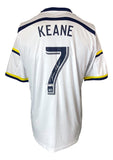 The Sports Integrity Robbie Keane Signed Los Angeles Galaxy Soccer Jersey features blue and yellow trim, KEANE and number 7 on the back, plus a signature printed on the number.