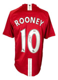 Sports Integrity Wayne Rooney Manchester Signed 2007 Nike Soccer Jersey BAS, featuring ROONEY and number 10 on the back with a black signature on the number and vertical white stripes.