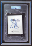 A John Cena signed framed WWE bookplate with 8x10 vs The Rock photo, authenticated by PSA and encased in a clear display, by Sports Integrity.