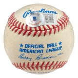 A Sports Integrity Mickey Mantle New York Yankees Signed American League Baseball (BAS AC66412) includes red stitching, printed text, Bobby Brown's signature, and a Beckett authentication sticker with QR code.
