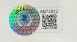 A holographic BECKETT AUTHENTIC sticker with a B logo, beside a label featuring AB72832 and a QR code, appears on the Sports Integrity Vick McNabb Jaworski Cunningham Signed 16x20 Eagles QB Legends Collage Photo BAS.