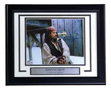 The Sports Integrity Johnny Depp Signed Framed 8x10 Pirates Of The Caribbean Jack Sparrow Photo BAS features his blue ink autograph and a metal nameplate with his name and character below the image.