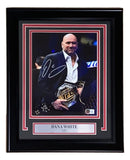The Sports Integrity Dana White Signed Framed 8x10 UFC Photo BAS features an autograph and plaque, showing Dana White in a suit holding a UFC championship belt.