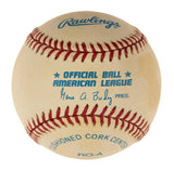 A Sports Integrity Joe DiMaggio New York Yankees signed American League baseball, authenticated by JSA (ZZ11956), features classic red stitching and official league markings on a white surface.