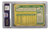 The back of a Bill Barber Signed 1980 Topps #200 Philadelphia Flyers card by Sports Integrity, PSA-graded, displays his 1972-1980 stats, player info, and penalty-killing highlights. The PSA label and barcode appear on the left side.