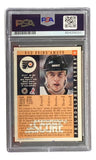 The Rod Brind'Amour Signed 1993 Score #45 Philadelphia Flyers Card by Sports Integrity is PSA-authenticated, featuring his stats, team info, bio, headshot on the back, and includes a PSA label with barcode at the top.