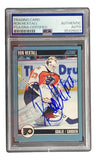 The Sports Integrity Ron Hextall Signed 1992 Pro Set #104 Philadelphia Flyers Card features his PSA-certified autograph and displays Hextall in goalie gear, with his name printed at the top.