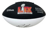 The Sports Integrity Brandon Graham Signed Philadelphia Eagles Super Bowl LIX Logo Football features a black and white design, the red and orange Super Bowl LIX logo, NFL text, and Brandon Graham's signature on the white panel.
