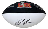 A Brandon Graham signed Philadelphia Eagles Super Bowl LIX logo football by Sports Integrity features his bold signature in black marker on a white panel.
