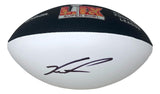 A Sports Integrity Jalen Carter signed Philadelphia Eagles Super Bowl LIX logo football, featuring his autograph on the white panel.