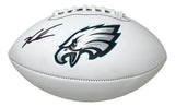 The Sports Integrity Jalen Carter Signed Philadelphia Eagles Logo Football BAS features the team logo at the center and Jalen Carter’s signature in black marker near the laces on a white football.
