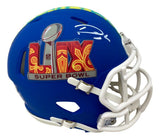 The Darius Slay Signed Philadelphia Eagles Super Bowl LIX Mini Speed Helmet by Sports Integrity features a white autograph above the Super Bowl LIX logo and comes with BAS authentication.