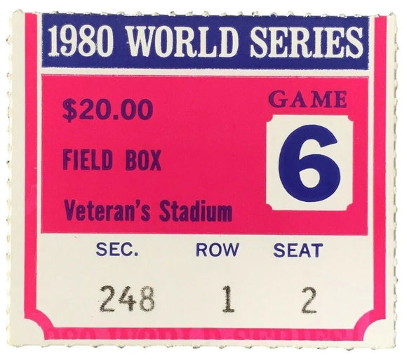 1980 World Series Game 6 Field Box Ticket Stub Phillies vs Royals