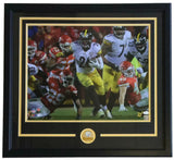 AS-IS Le'Veon Bell Signed Framed 16x20 Pittsburgh Steelers Run vs KC Photo JSA Sports Integrity