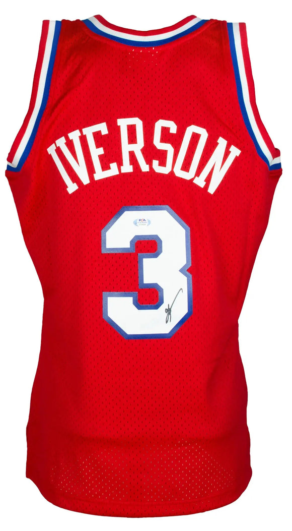 Allen Iverson Signed Philadelphia 76ers 2002-03 Red M&N Swingman Jersey PSA ITP Sports Integrity