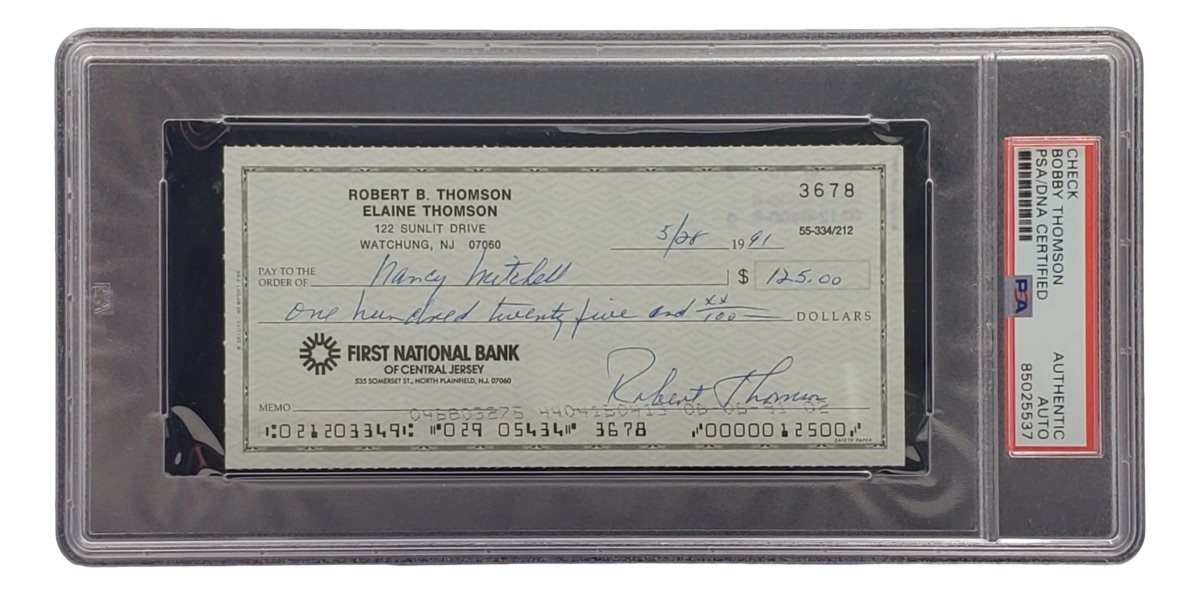 Bobby Thomson New York Giants Signed Personal Bank Check PSA/DNA ...