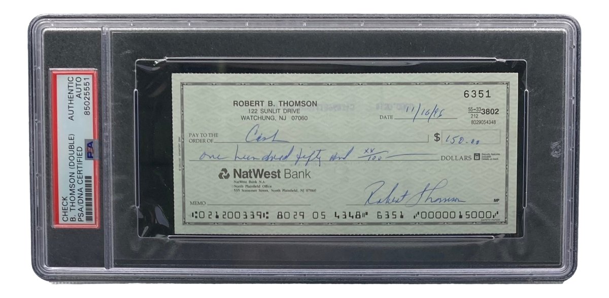 Bobby Thomson New York Giants Signed Personal Bank Check PSA/DNA ...