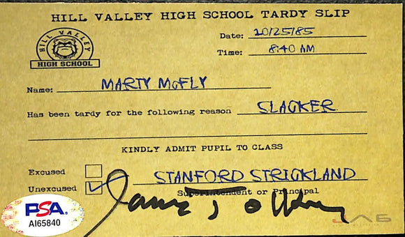 James Tolkan Signed Back to the Future Marty McFly Hill Valley Late Slip PSA/DNA Sports Integrity