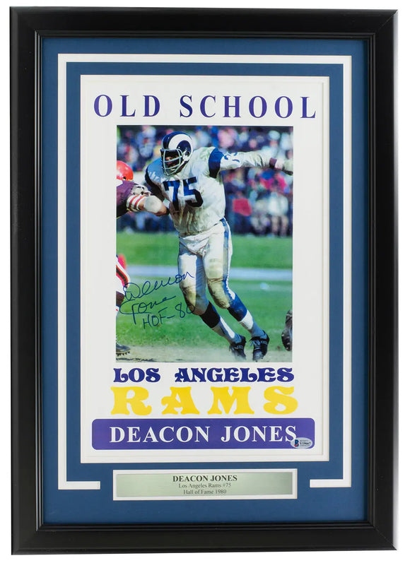 Deacon Jones Signed Framed 11x17 Los Angeles Rams Football Photo HOF 80 BAS Sports Integrity