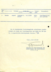 General Erwin Rommel Signed 1941 WWII Document JSA LOA Sports Integrity
