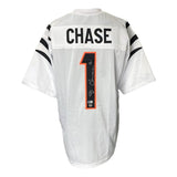 Ja'Marr Chase Signed Custom White Stripe Pro - Style Football Jersey BAS ITP - Sports Integrity