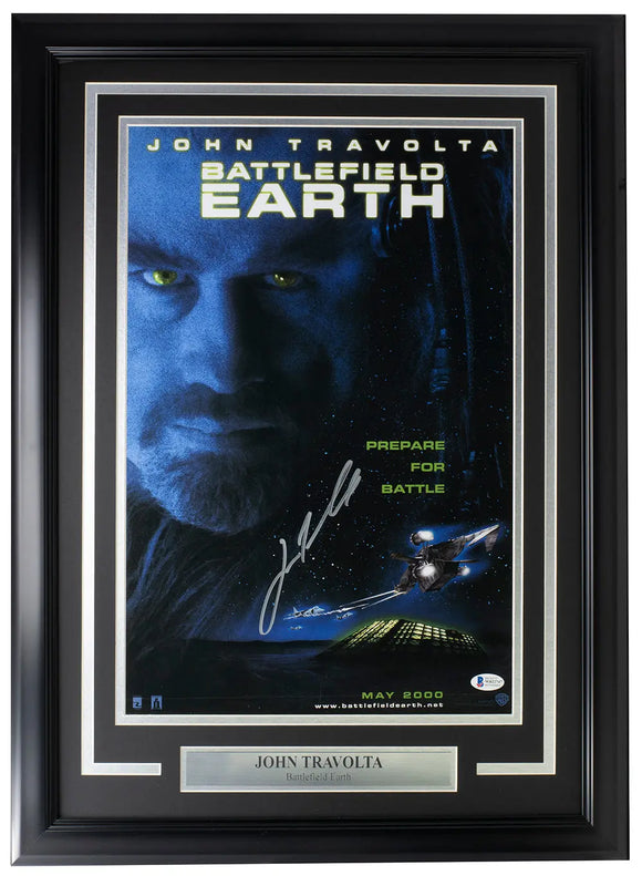 John Travolta Signed Framed 12x18 Battlefield Earth Poster Photo BAS ITP Sports Integrity