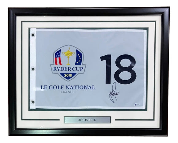 Justin Rose Signed Framed 2018 Ryder Cup Golf Flag BAS Sports Integrity