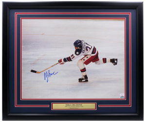 Mike Eruzione Signed Framed 16x20 1980 USA Team Hockey Photo JSA Sports Integrity