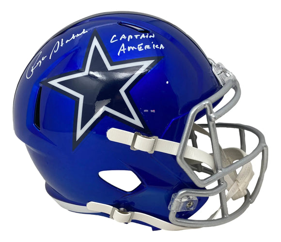 Roger Staubach Signed Cowboys FS Flash Replica Speed Helmet Captain America BAS Sports Integrity