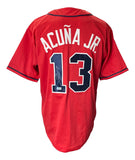 Ronald Acuna Jr Signed Custom Red Pro-Style Baseball Jersey BAS ITP