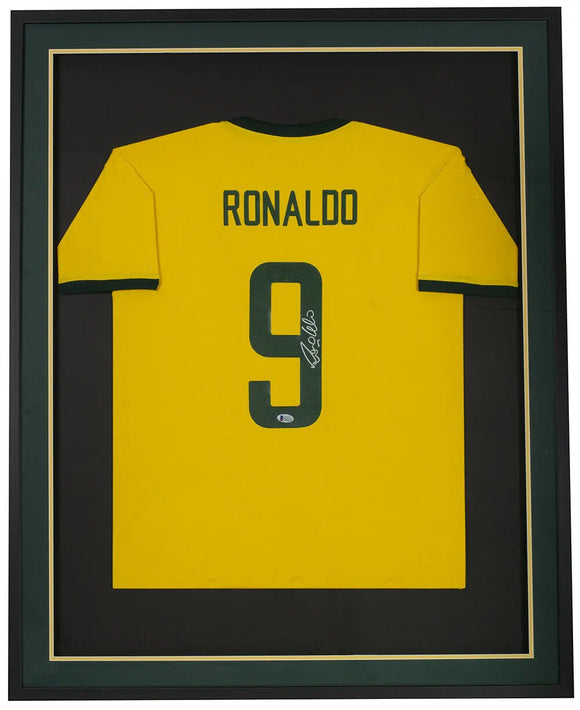 Ronaldo Signed Framed Custom Yellow CBD Soccer Jersey BAS ITP Sports Integrity