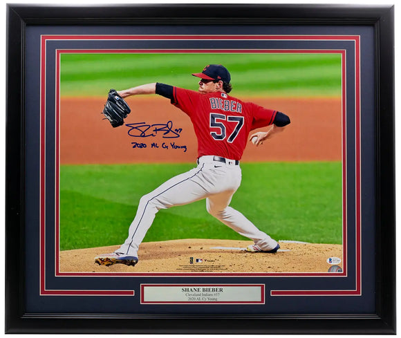 Shane Bieber Signed Framed 16x20 Cleveland Indians Photo 2020 AL CY Young BAS Sports Integrity