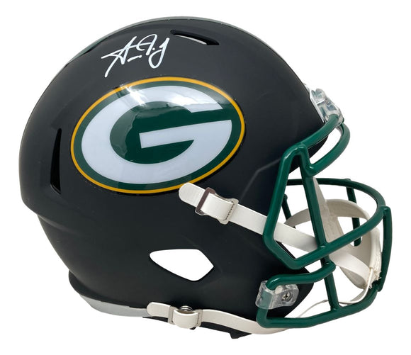 Aaron Jones Signed Green Bay Packers FS Flat Black Replica Speed Helmet BAS ITP