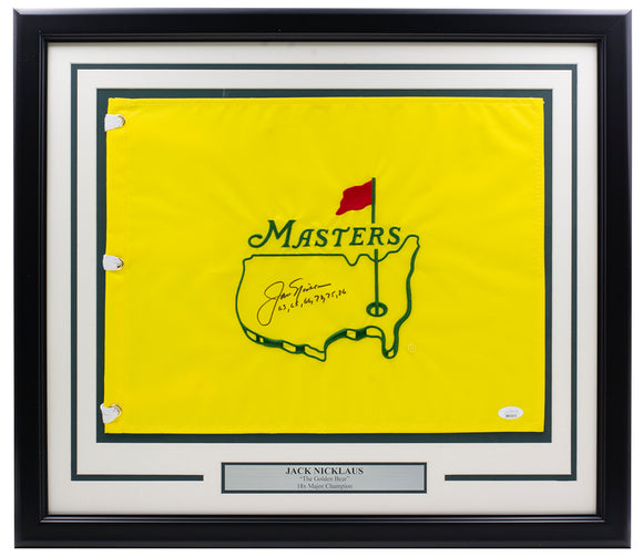 Jack Nicklaus Signed Framed Masters Golf Flag w/ Years Auto 9 JSA LOA BB51015 Sports Integrity