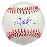 The Sports Integrity Adley Rutschman Baltimore Orioles Signed Rawlings Official MLB Baseball (JSA SD) features his blue autograph on a white ball with red stitching, set against a plain white background.