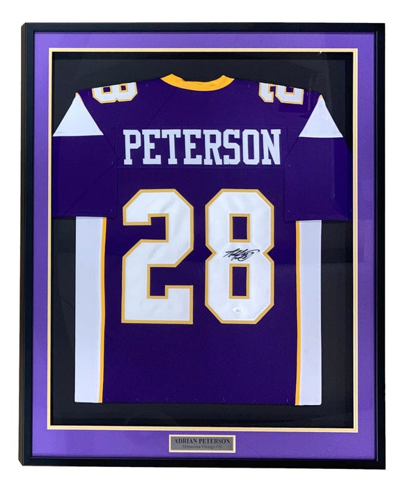 Adrian Peterson Minnesota Signed Framed Purple Football Jersey JSA