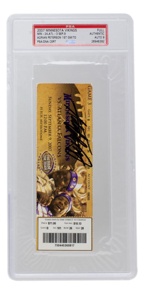 Adrian Peterson Minnesota Vikings Signed 2007 Debut Full Ticket PSA/DNA Auto 9 Sports Integrity