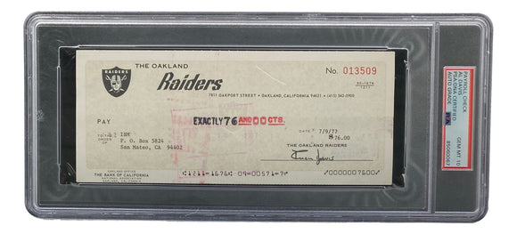 Al Davis Signed Oakland Raiders Personal Bank Check #13509 PSA/DNA Gem MT 10 Sports Integrity