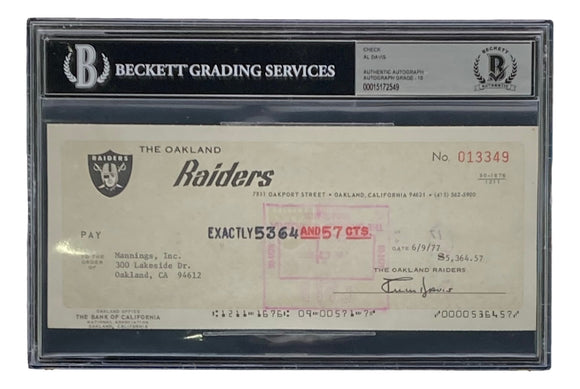 Al Davis Signed Oakland Raiders Personal Bank Check #13349 Auto 10 BAS Sports Integrity